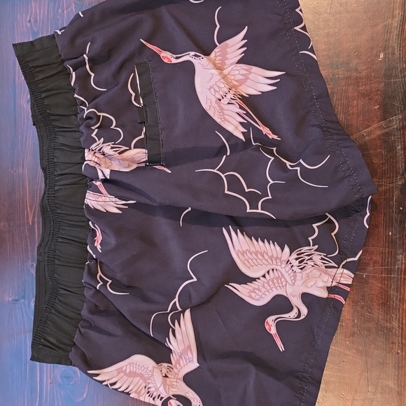 Meegsking Black and Pink Crane Print Shorts - Picture 5 of 5